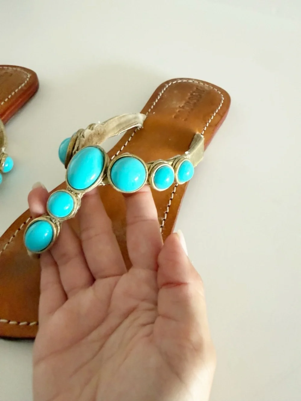 Vintage Y2K Mystique Boutique Stone Thong Sandals Size 8 - Picture 3 of 12